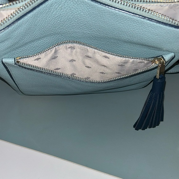 Kate Spade “On Purpose” Zip Top Pebbled Blue Leather Crossbody Bag - Picture 7 of 10